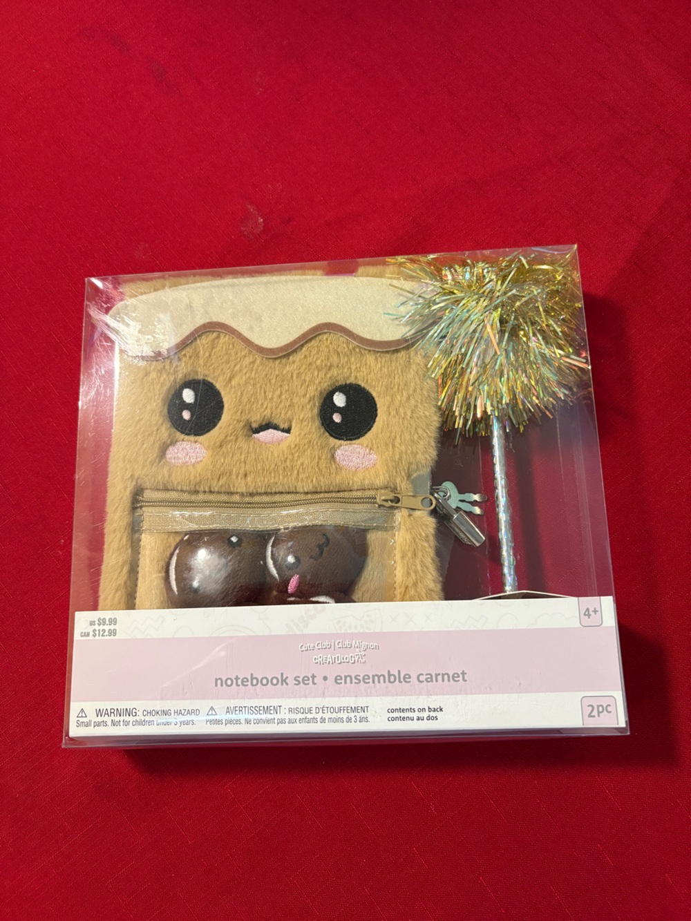 Novelty Plush Dog Notebook Set with Gold Tinsel Pen - Beige